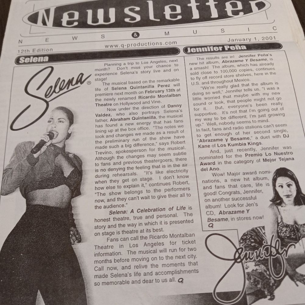 Vintage Selena fan club newsletter